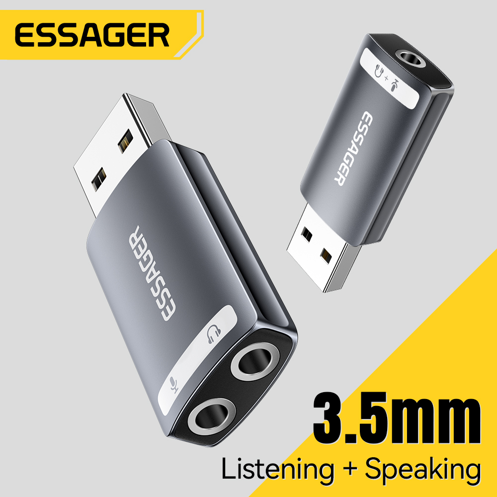 Usb Sound Card External - Essager kartu suara USB eksternal 3.5mm,