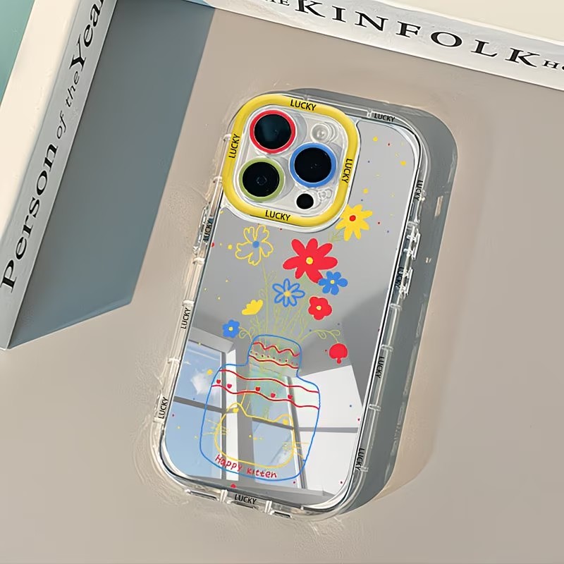 Apple Iphone 15 Pro Max - Casing Ponsel Cermin Desain Vas Bunga