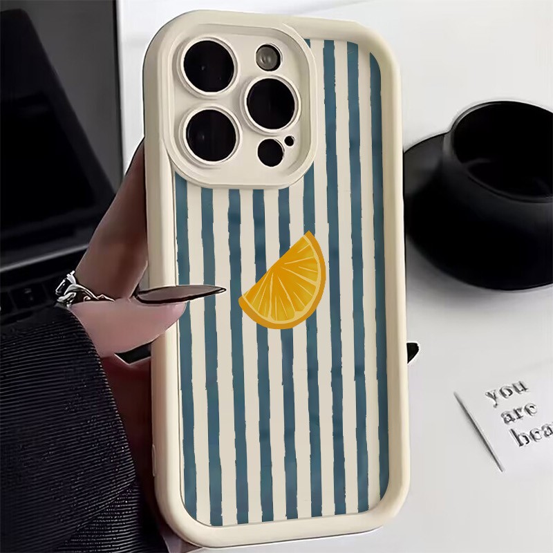 Apple Iphone 15 Pro Max - Casing Ponsel Motif Irisan Lemon Bergaris