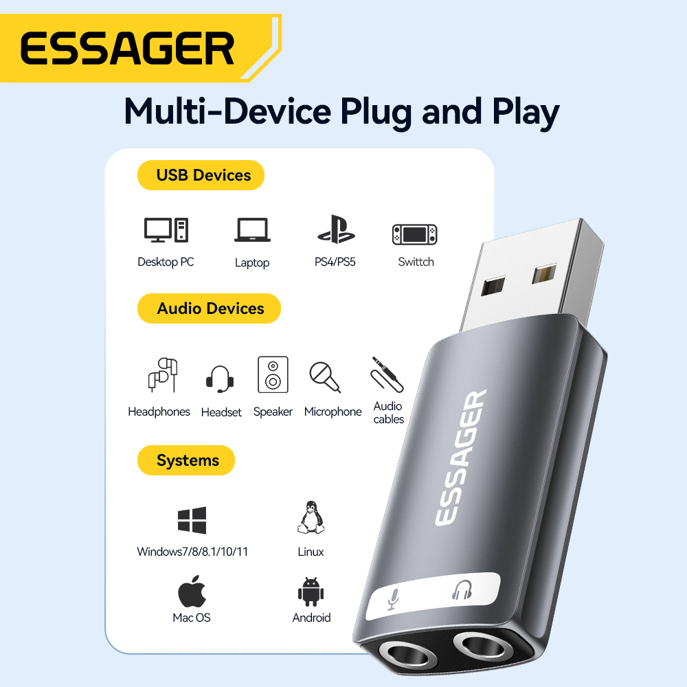 Essager kartu suara USB ekster - Usb Sound Card External ulasan dan harga